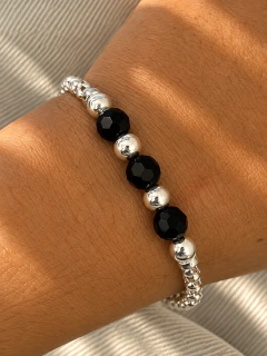 PULSERA COREANA BLACK CON MARINERO - PLATA