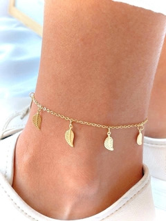 TOBILLERA HOJITAS - ACERO DORADO - comprar online