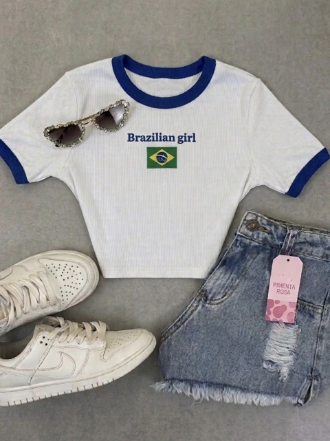 Cropped de manga Brasil bordado - Pimenta Rosa Glamour Moda feminina