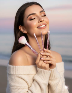 Set de 4 brochas SIRENA FUCSIA con mango de glitter - comprar online