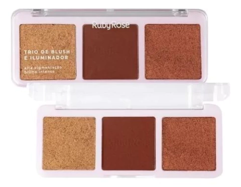 (HB583M-2) Trio de rubor e iluminador TONO 2- RUBY ROSE