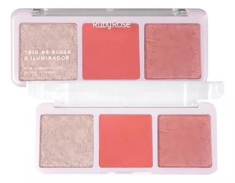 (HB583M-3) Trio de rubor e iluminador TONO 3- RUBY ROSE