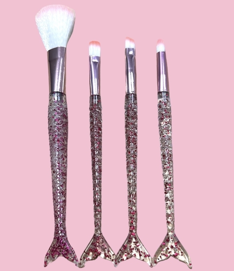 Set de 4 brochas SIRENA FUCSIA con mango de glitter