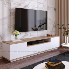 MESA PARA TV RACK NANTES ENCHAPADO PARAISO LAQUEADO TRANSPARENTE SEMI MATE + MELAMINA 18MM - tienda online