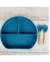Plato de silicona + cuchara y tenedor - Azulino - comprar online