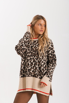 Sweater ANIMAL PRINT Beige y Rojo - Transferencia $47.025 - tienda online