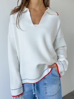 Sweater chomba EMMA Crudo y rojo - Transferenci $48.525 - comprar online