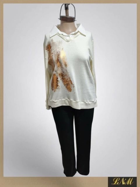 Sweater superpuesto natural con foil ART7966 - comprar online