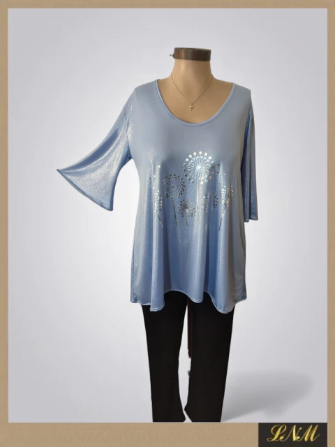 Remera evasé manga campana celeste Estampa Plata ART8252 - comprar online