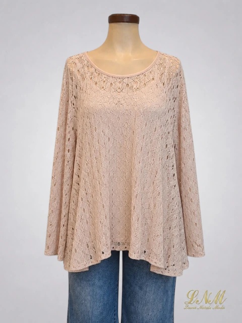 Sweater tipo crochet hilos de lurex rosa ART9289