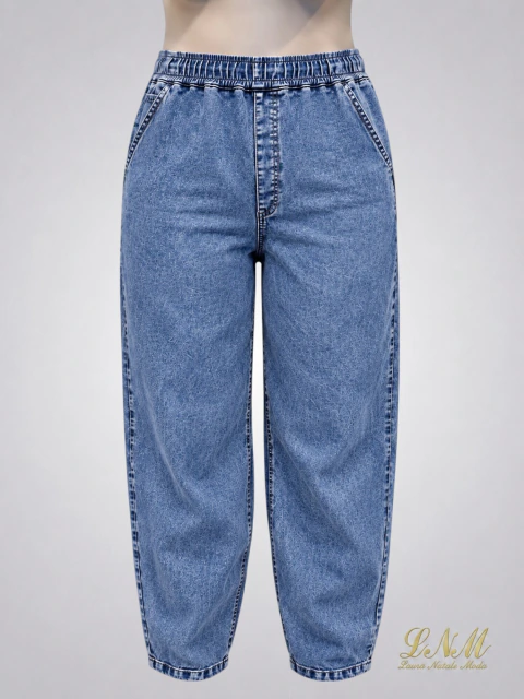 Jeans tipo babucha Con elástico en la Cintura azul gastado ART9528