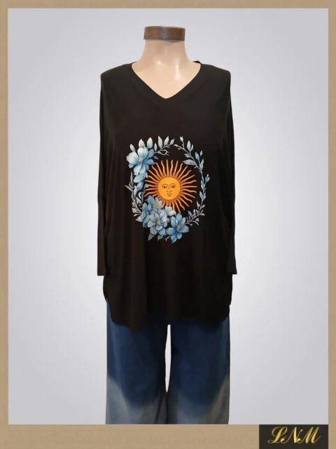 Remeron modal crep manga larga negra escudo Argentina Art8991