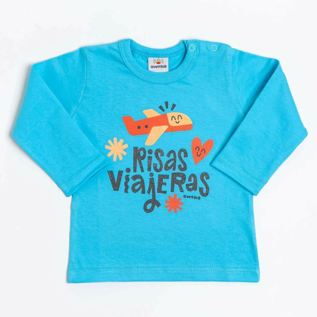 Remera Risas Viajeras Celeste 6 a 24 meses