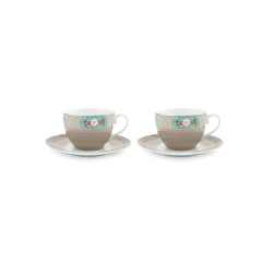 SET 2 TAZAS TE CON PLATO BLUSHING BIRDS KHAKI