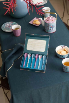 GIFTSET CUCHARAS ORIENTAL FLOWER FESTIVAL AZUL 13CM - tienda online