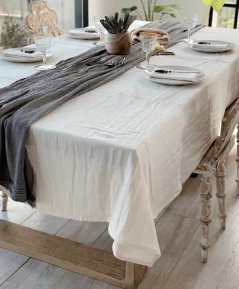 Mantel de Tusor Liso 100% Algodón "Mantra" 145x200cm - Blanco Galil