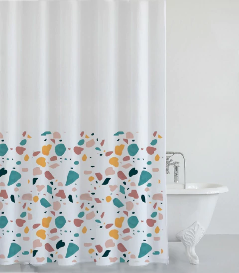 Cortina de Baño Teflon Estampada "Aldeana" - Blanco Galil
