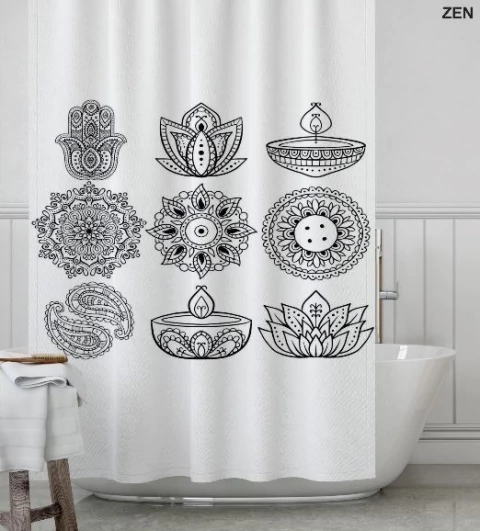 Cortina de Baño Teflon Estampada "Aldeana" - Blanco Galil