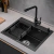 Bacha Cocina Pileta Acero Inox Negra Premium 68cm con Dispenser y Canasto regulable + Grifo De Cocina Monocomando Negro - BH8N-GR2NZ -