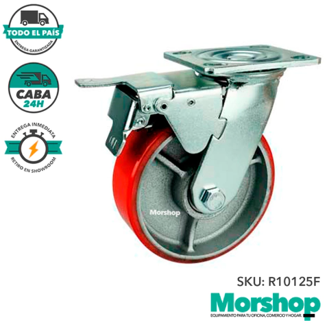 Rueda giratoria fundicion con freno PU 125x50 - R10125F