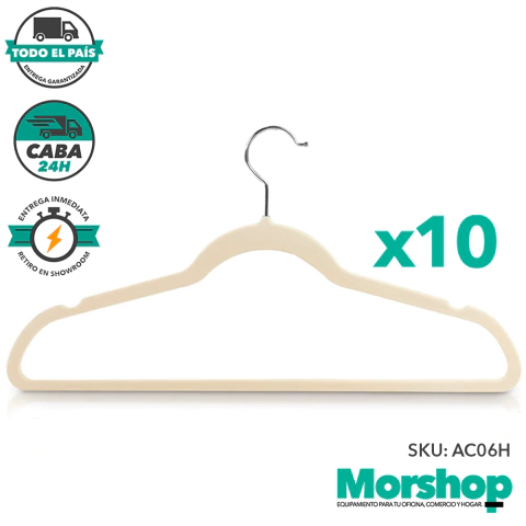 Percha Slim de Terciopelo Pack x 10 - AC06 - Morshop Equipamientos
