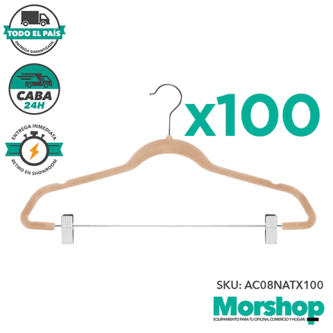 Perchas de Slim Terciopelo con Broches Pack x 100 - AC08 - comprar online