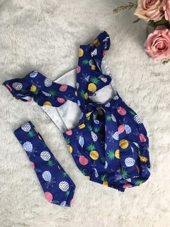 Banho de Sol com Turbante Abacaxi Colorido Azul Marinho - 0 a 6 meses - comprar online
