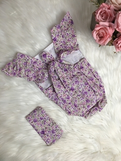 Banho de Sol com Turbante Floral Lilás - 0 a 6 meses - comprar online