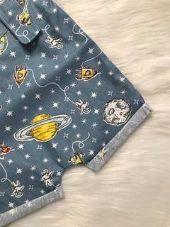 Jardineira Ilhós Astronauta Azul Jeans na internet