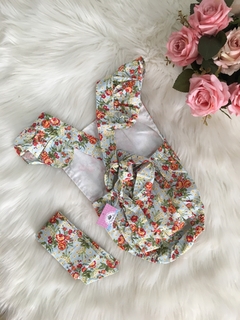 Banho de Sol com Turbante Floral Azul Claro com Vermelho - 0 a 6 meses - comprar online