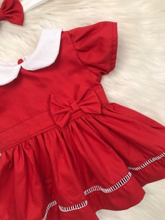 Vestido Vermelho e Gola Branca com Tiara - comprar online