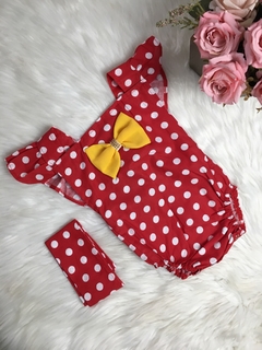 Banho de Sol com Turbante Poá Vermelho e Amarelo - 0 a 6 meses