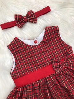 Vestido Xadrez Vermelho e Dourado com Tiara - comprar online