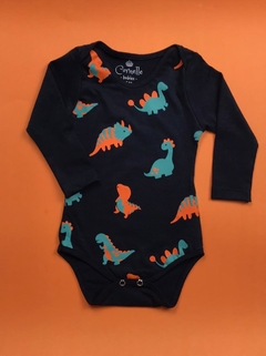 Body Mini Dinossauaros Azul Marinho