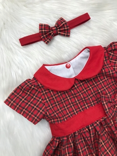 Vestido Gola Xadrez Vermelho e Dourado com Tiara - comprar online
