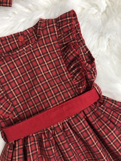 Vestido Xadrez Vermelho e Dourado com Tiara - comprar online
