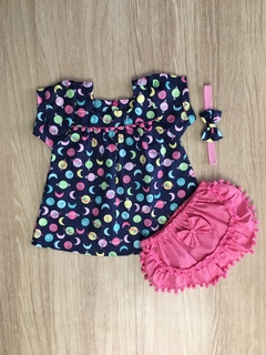 Vestido Pompom Universo Azul Marinho com Tiara