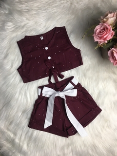 Conjunto Cropped com Short Vinho