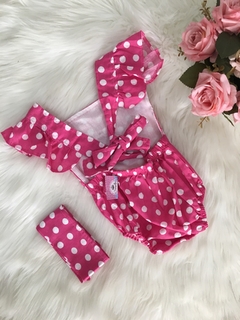 Banho de Sol com Turbante Poá Rosa com Branco - 0 a 6 meses - comprar online