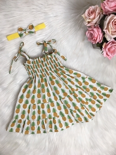 Vestido Candy Abacaxi Branco com Tiara