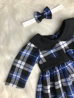 Vestido Xadrez Azul Flanelado com Tiara - comprar online