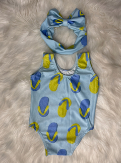 Maiô Chinelos Azul com Laço - 1 a 2 anos