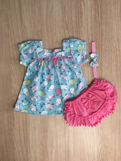 Vestido Pompom Ovelhinhas Tiffany com Tiara