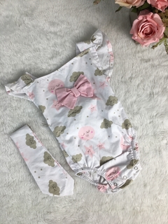 Banho de Sol com Turbante Luar Rosa com Bege - 0 a 6 meses