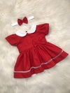 Vestido Vermelho e Gola Branca com Tiara
