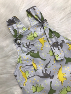 Jardineira Ilhós Dinossauros Cinza - comprar online