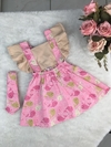 Romper com Turbante Baleinha Rosa com Bege - 1 ano