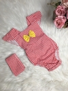 Banho de Sol com Turbante Xadrez Vermelho e Amarelo - 0 a 6 meses