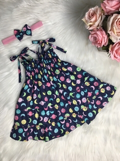 Vestido Candy Universo Azul Marinho com Tiara