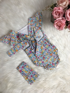 Banho de Sol com Turbante Mini Florzinhas Azul com Rosa - 0 a 6 meses - comprar online